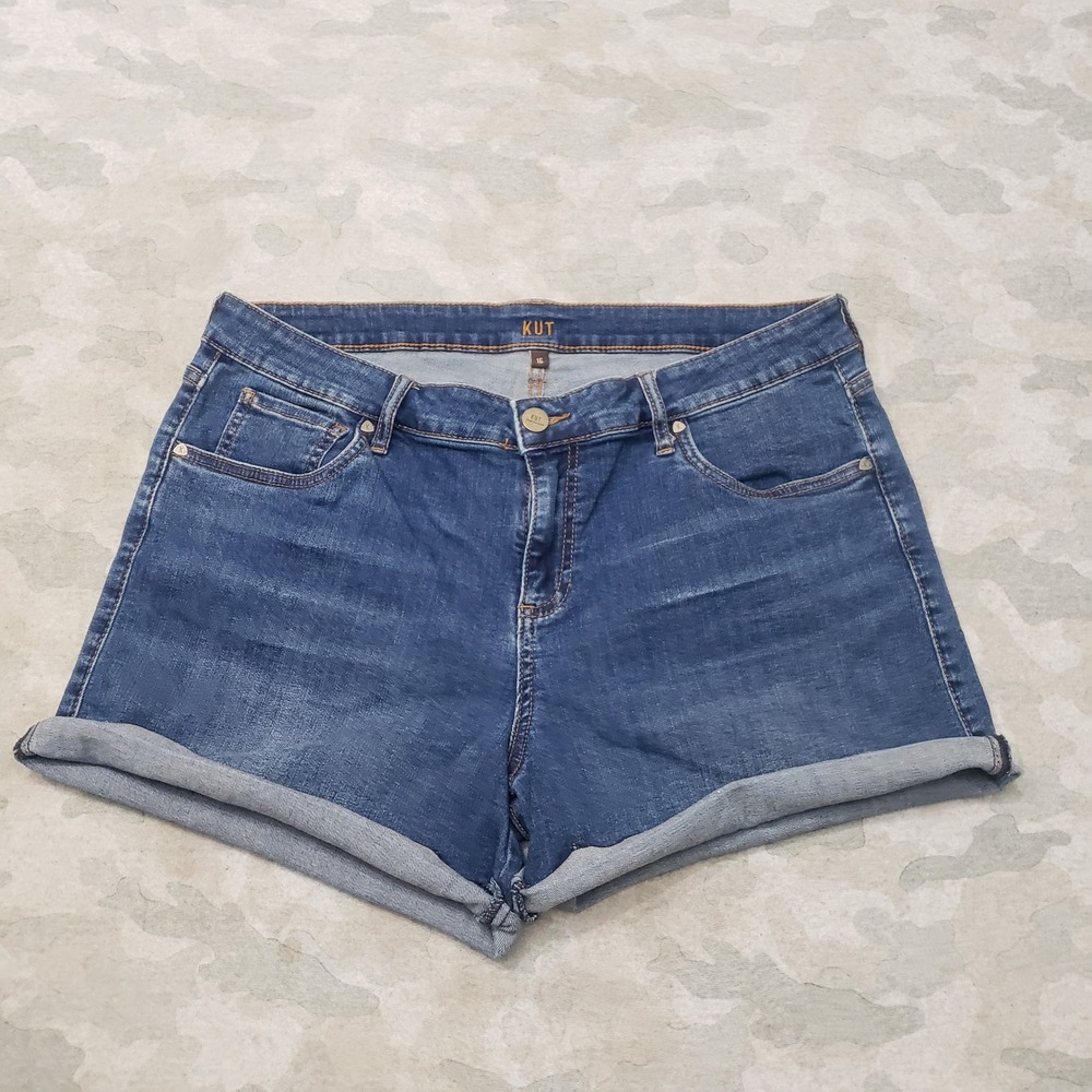 Kut from the Kloth Shorts Womens 16 Blue Cuffed Denim Stretch